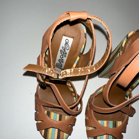 Naughty Monkey *Aztec* tan leather 70s style platform boho sandals 7 - Picture 5 of 10
